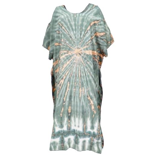 GURU SHOP Kaftan, Langes Open Shoulder Batikkleid, Strandkleid, Maxikleid, Damen, Gün/beige, Synthetisch, Size:One Size, Lange & Midi-Kleider Alternative Bekleidung