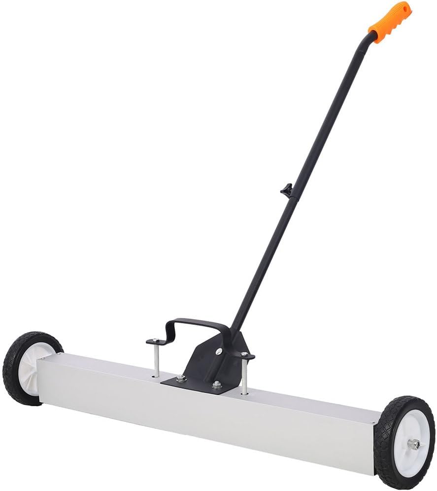 36 Inch Magnetic Sweeper, Rolling Nail Magnet Sweeper with Wheels, Telescopic Handle and Quick Release Design, 30 lbs Capacity, Heavy Duty Magnetic Pickup Tool for Garage, Workshop and Construction