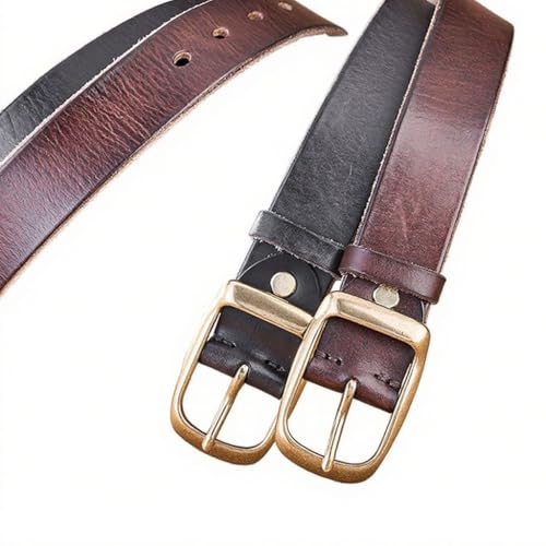 Men's Vintage Copper Pin Buckle Belt Top Layer Cowhide Thickening Long Size Genuine Leather Belt Gift3