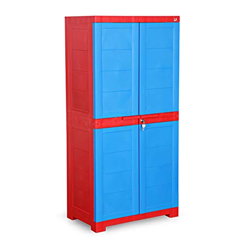 Image of Cello Novelty Big Bookshelf, Red & Blue | 2 Dustproof Doors | Space Saving Cupboard | Plastic Book Shelf | Multipurpose Book Shelf for Home, Office | Book Organizer for Library
