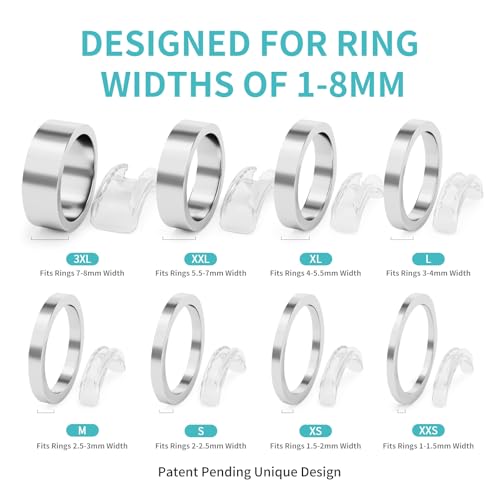 Ring Sizers for Loose Rings, 8 Pack 8 Sizes, Ring Size Adjuster, Invisible Ring Guards for Women and Men, Ring Resizer with Polishing Cloth,Fits Bands Width to 1-8mm