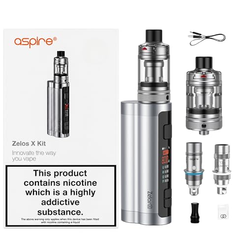 Aspire Zelos X Vape Kit 80W External 18650 battery (not included) Nautilus 3 Tank Type-C Charging 2ml TPD Tank - Compatible with Aspire Nautilus Series Coils - No Nicotine (Mettalic Silver)