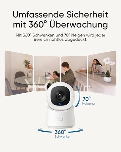 eufy Indoor Cam C220, 2K Überwachungskamera Innen, 360° Schwenk-/Neigefunktion, Indoor-Kamera mit WLAN, KI für Menschen/Bewegungen, Ideal als Babyphone/Haustierkamera/Sicherheit Zuhause – Bild 4