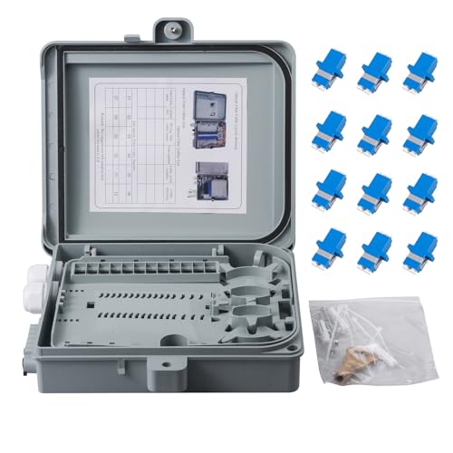 12 Core Fiber Optical Terminal Box Fiber Optic Distribution Enclosure with 12pcs LC Duplex Singlemode Coupler FTTH Fiber Optic Accessories 9.64 x 8.66 x 2.56inch