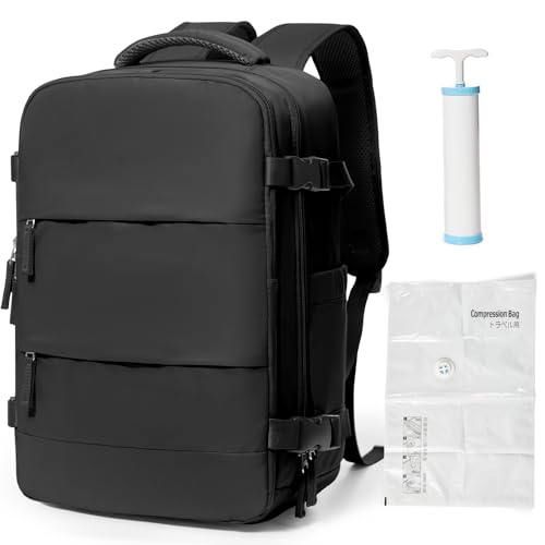 coowoz Mochila a vácuo com bomba de viagem para mulheres e homens, aviões aprovados em voo, Preto, Viagens