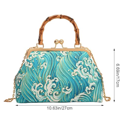 Sac cheongsam brodé élégant avec poignée rotin pour mariage