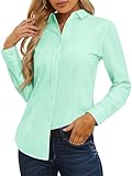 CUNLIN Womens Cotton Button Down Shirts for Women Long Sleeve Blouses Dressy Work Shirt Dress Blouse Tops Mint Green Size M