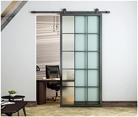 ZZT US 3-6 Days。 36x84 Black Aluminum Frame Glass Sliding Barn Door Slab Interior Clear Tempered Glass Partition Door Panel(Disassembled) (A Serving : A Serving)