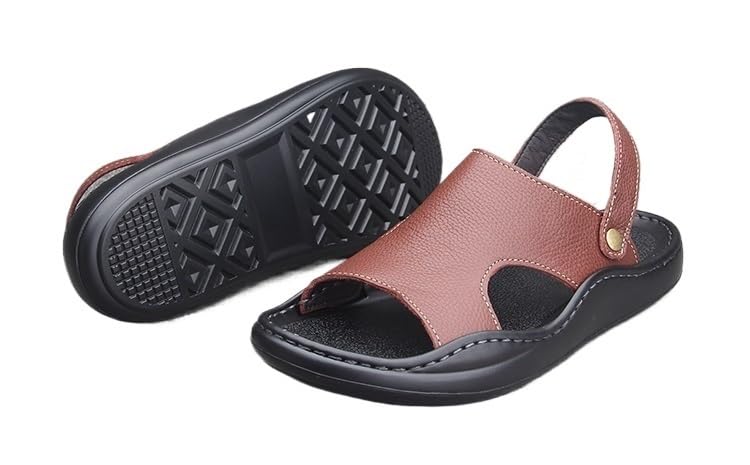 Men Sandals Soft Comfortable Leather Men Sandals Outdoor Walking Beach(White-Patch Five-Pointed star4,38 Code)2