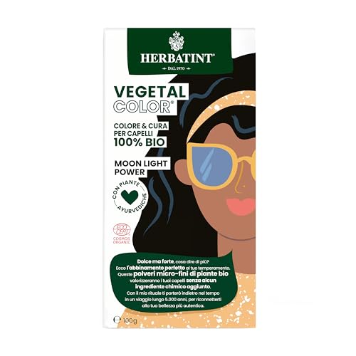 Herbatint Vegetal Color Moon Light Power, Schwarz | Pflanzliche Haarfärbung auf Basis von Henna und ayurvedischen Kräutern, 100% natürlich und biologisch – 100 Gramm