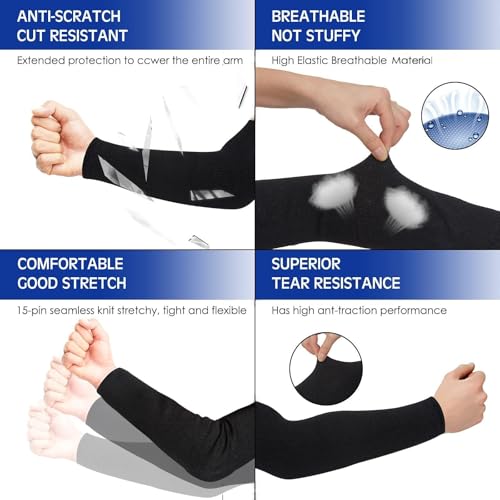 Geyoga 2 Pairs Arm Sleeves Guards Arm Protectors for Thin Skin and Bruising Protective Cut Resistant Sleeves for Men Women(Large,Hppe,Black, Gray) - Image 6