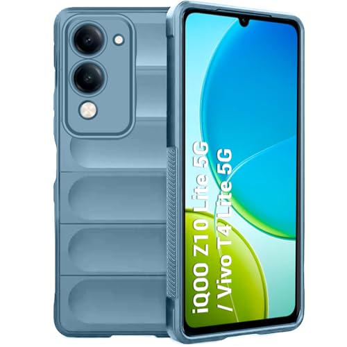 Image of TheGiftKart Liquid Silicon Back Cover Case for iQOO Z10 Lite 5G / Vivo T4 Lite 5G | Shockproof Military Grade Protection | Micro-Fibre Cloth On Inner Side | Built-in Anti-Slip Grip Cover (TPU, Blue)