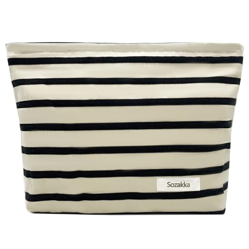 Torytoe Borsa Cosmetica da Viaggio, Borsa Cosmetica da Donna, Beauty Case da Viaggio Donna, Borsa da Viaggio per Cosmetici, Borsa da toilette in tela a coste Impermeabile Portatile, nero a strisce