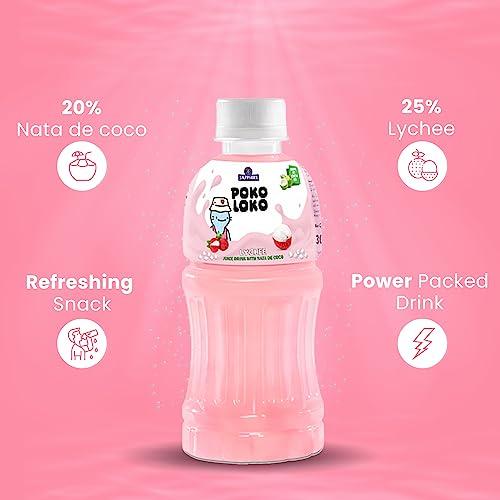 Image of Sapphire Poko Loko Lychee Flavoured Fruit Juice Drink with Nata De Coco | Refreshing Fruit Drink filled with Natural Fruit Fibres, 300ml (Pack of 6)