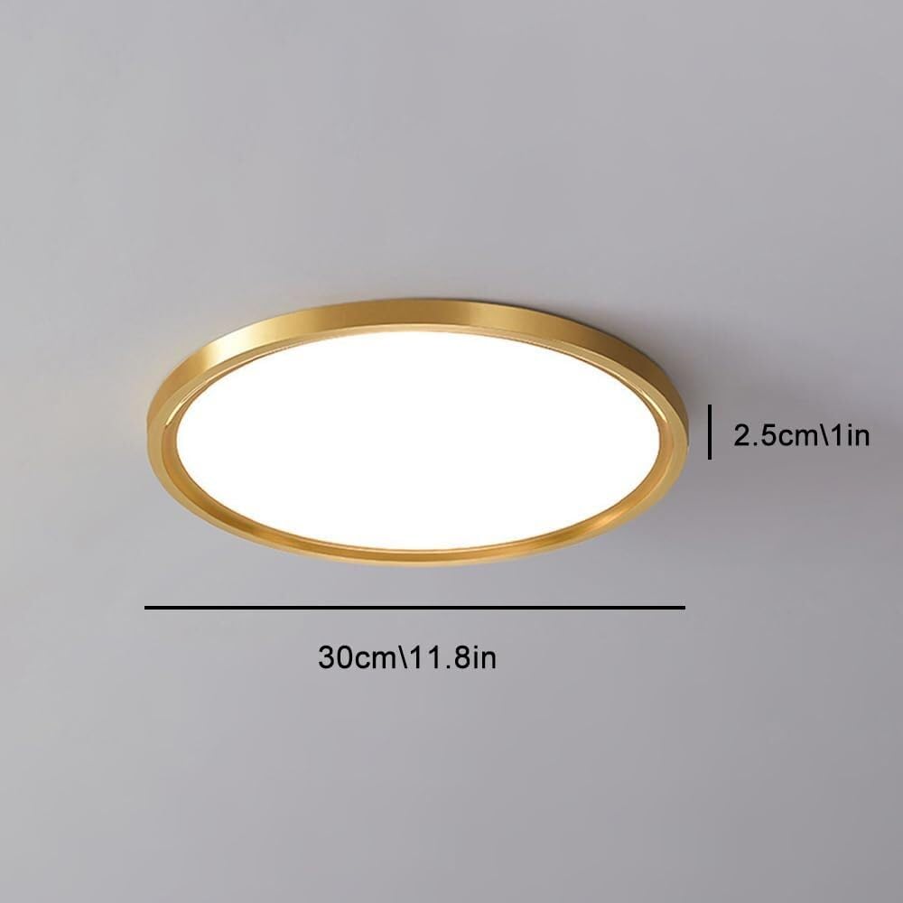 LED Round Ultra-Thin Ceiling Light, 3000K/4000K/6000K Hardwire Light Fixture, Copper Close to Ceiling Light Fixtures for Kitchen Porch Bedroom Hallway Stairwell Basement, Non-dimmable (30)