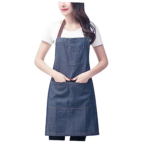 CONGARTENO Hanging Jean Apron Pocket Apron Adjustable Bib Apron Jean Work Apron Grilling Apron Smudge-proof Apron Hotel Apron Adjustable Kitchen Apron Adjustable Neck Strap Apron Blue