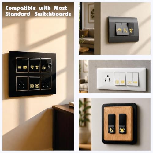 Image of Trifirt Royal Gold 600 Switchboard Stickers | Premium Self-Adhesive Vinyl Labels | 66+ Luxury Embossed Icons for Fan, Geyser, Light, Door Bell, AC & Home /Office Electrical Switch Identification