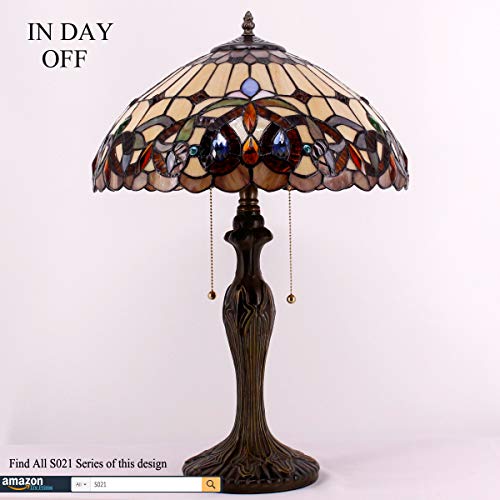 Werfactory Tiffany Style Table Lamp Colorful Stained Glass Serenity Victorian Bedside Lamp16X16X24 Inches Desk Light Metal Base Decor Bedroom Living Room Home Office S021 Series #TOP5