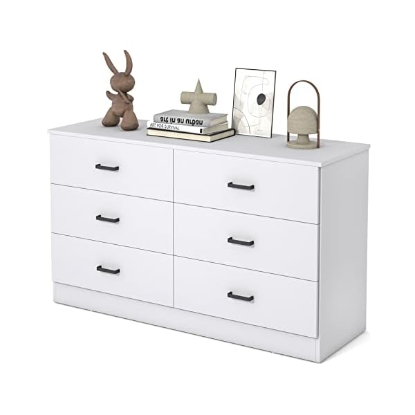 Bigbiglife Wood Dresser for Bedroom, 6 Drawer Double Dresser with Metal Handles, Sturdy and Modern Chest of Drawers (White)