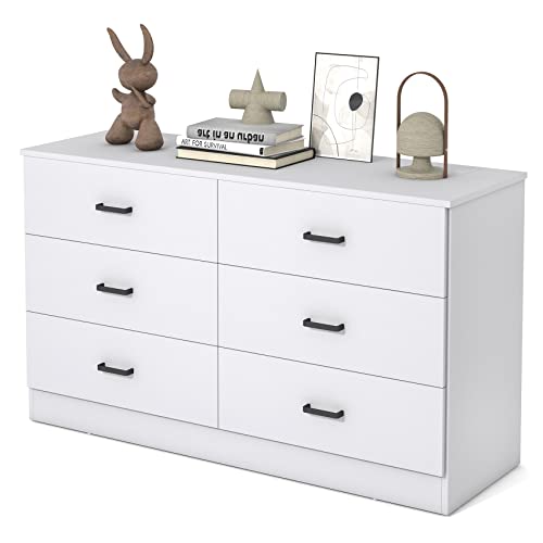 Bigbiglife Wood Dresser for Bedroom, 6 Drawer Double Dresser with Metal