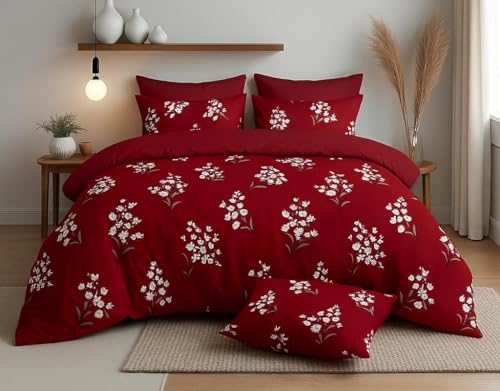 Image of DECOMIZER 240 TC Microfiber Soft Cotton Printed Single Bed Bedsheet for Diwan Bed, Size 60 Inches X 90 Inches, 152 X 230 cm with 1 Large Size Pillow Covers - MaroonVaseFlower