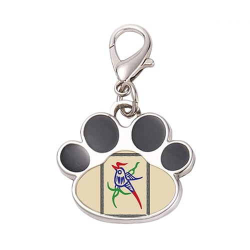 DIYthinker?Mahjong Bar 1 Tiles Pattern Pet Tag Keychain Dog Cat ID