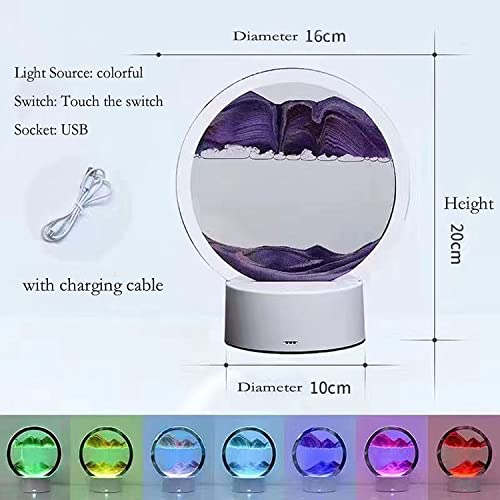Genyerl 3D Moving Sand Art Liquid Motion Table Lamp,Rgb Color Changing Quicksand Lamp,360°Rotating Hourglass Decoration,3D Hourglass Deep Sea Sandscape Home Desktop Decoration(Purple) #TOP3