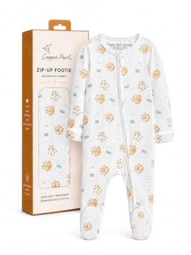 Copper Pearl Zip-Up Footie Baby Pajamas – Soft Newborn Sleep and Play for Boys &amp; Girls, Tag-Free with Two-Way Zipper Baby Sleepers for Newborn - Chip, 3-6 Months