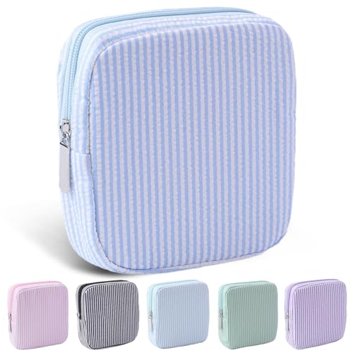 Image of Period Bag for Teen Girls | Striped Sanitary Napkin Storage Bag | Cute Pads Pouch for Period | Menstrual Pouch for Pads, Tampons, Menstrual Cups & Panty Liners | Perfect for Travel & Daily Use