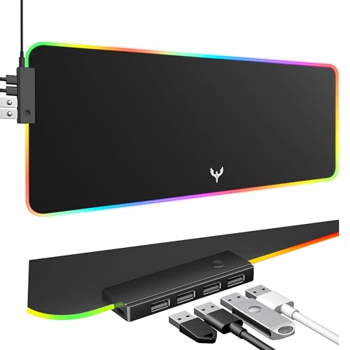 BladeHawks RGB Gaming Mouse Pad with 4Port USB Hub, 14 Lighting Modes, Oversize Anti-Slip Rubber Base, Waterproof Coating Mouse Mat for Desk Laptop Computer, PC Games, Office
