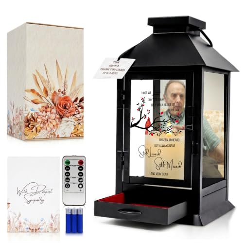 Memorial Lantern - Metal Design with Drawer for Keepsakes & Photo Holder to Honor the Memory of Your Loved One - Securely Packaged in a Ready-to-Gift Premium Box by STILLWIND (Those We Love/Black)