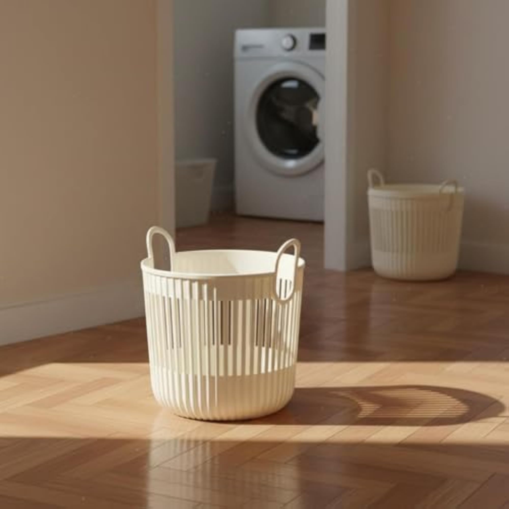 Openwork Slatted Laundry Basket, Black, Small