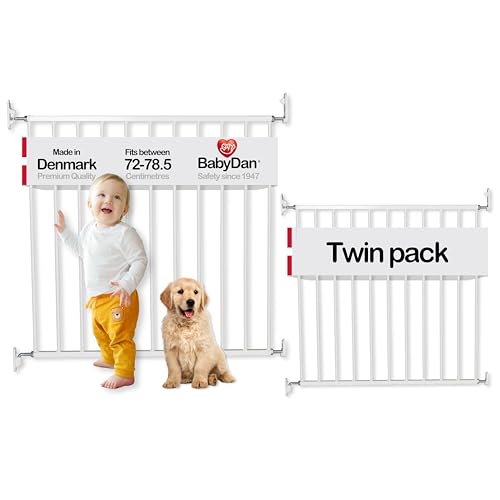 BabyDan No Trip Safety Gate (72-78.5cm)- Twin Pack. Made in Denmark. White