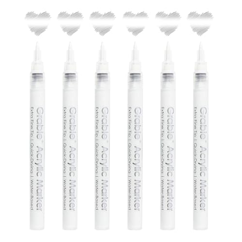 Image of Grabie 6 White Acrylic Paint Markers, 0.7mm Extra Fine Tip Acrylic Paint Pens for Drawing, Coloring Books for Adults