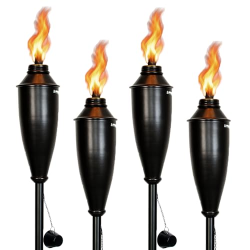 Garden Torches for Outside - Deco Home Pack of 4 Metal Garden Torches Citronella for Outdoor Ambiance - Decorative and Functional for Patio, Lawn, and Backyard-Black