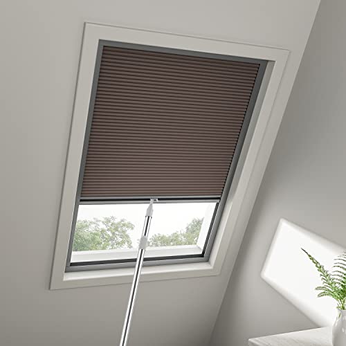 LazBlinds Cordless Skylight Shades, Custom Cut to Size 100% Blackout Roof Window Cellular Shades Honeycomb Pleated Blinds for Windows, lnside Mount ONLY(Dark Coffee, 12-51 Wide and 12-74 High)
