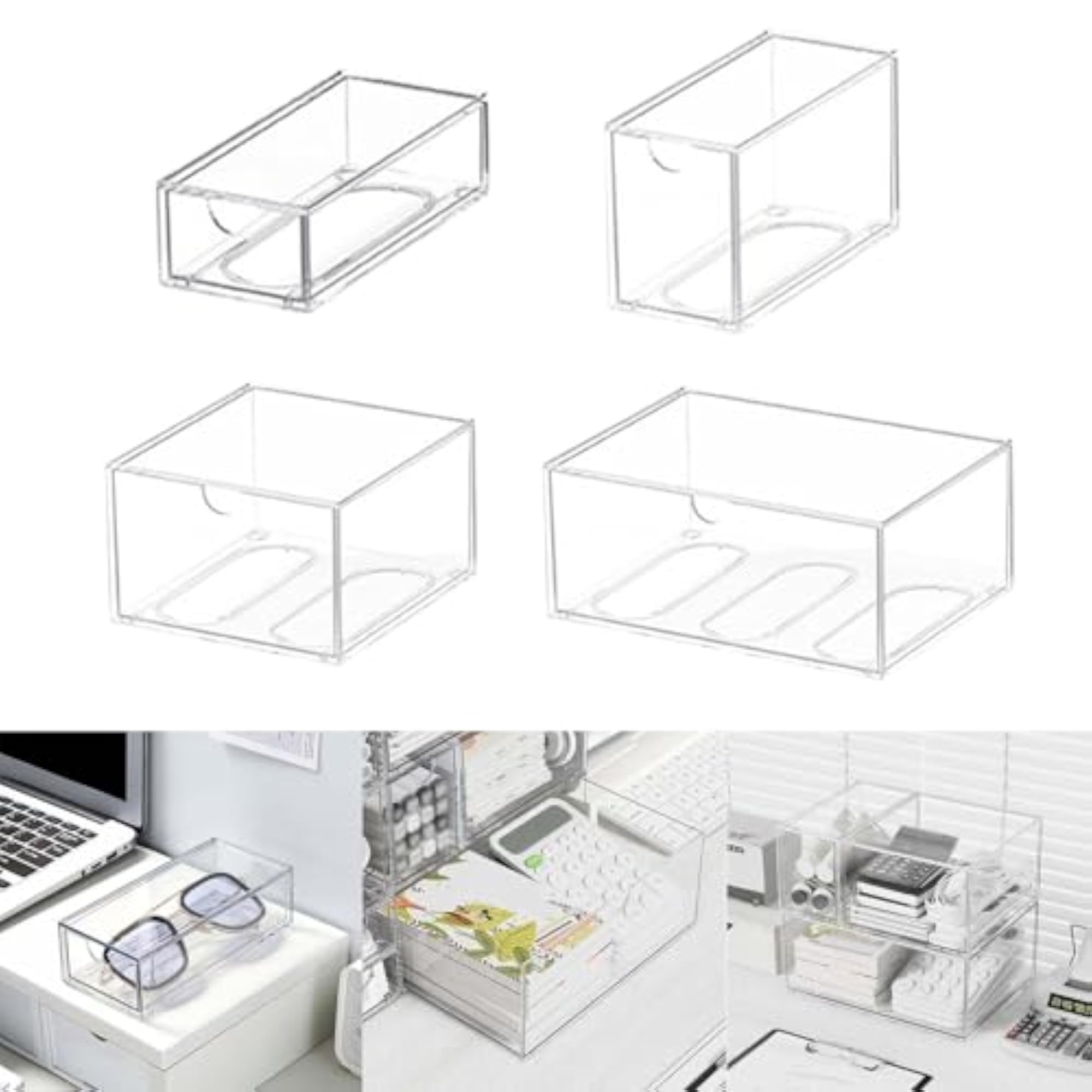 3xClear Stackable Storage Drawer Makeup Organizer