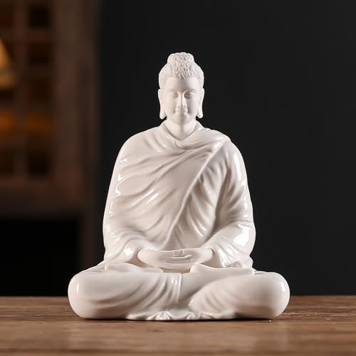 Estatua Buda de Cerámica Blanca 6 Pulgadas Decoración Hogar