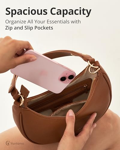 Image of Vantamo Crescent Bags For Women with RFID Protection, Half Moon Clutch Purses for Women with Anti-Theft Clip for Extra Safety