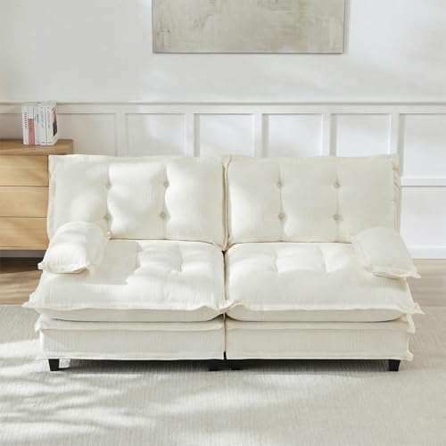 Image of 77 inch Loveseat, Sectional Couches for Living Room, Beige 2 Seater Modern Chenille Deep Seat Sofa Set, Salas para Casa, High Back Love Seat Couches, Cloud Modular Sectional Sets