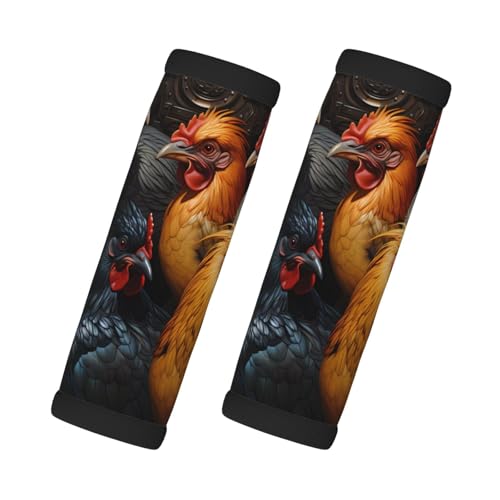 2 Pcs Luggage Handle Wraps, Roosters Dressed in Many Colors Print Grip Handle Cover/Travel Bag Identifier for Suitcase Accessories