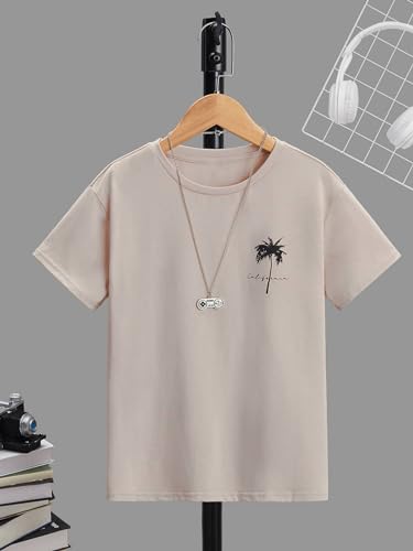 Image of SOLY HUX Boy's Graphic Tees Palm Tree Print Short Sleeve Crew Neck Summer Trendy T-Shirts Clothes for Teen Boys