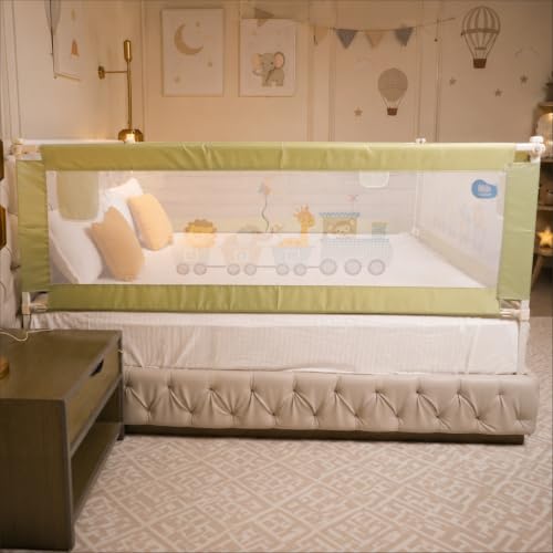 Image of Kids Station 1 Side with Pocket Bed Rail Guard (5ft x 2.6ft / 150cm x 80cm), Bed Railing for Baby Safety, Kids Toddler Bed Protector Side Walls, Adjustable Height, Portable & Foldable (Green)
