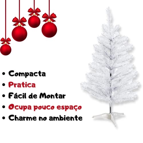 Árvore de Natal Branca Pequena 60cm 50 Galhos Decoração