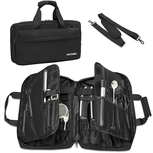 OUUTMEE Sac à Couteaux de Chef Professionnel avec 17 Emplacements, Étui de Transport de Couteaux Robuste, Sac de Rangement pour Couteaux de Chef pour Couteaux et Ustensiles de Cuisine, Noir (Petit)