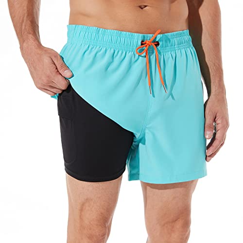 Image of BRISIRA Mens Swim Trunks Swim Shorts Quick Dry 5 inch Inseam Beach Shorts with Compression Liner and Zipper Pocket