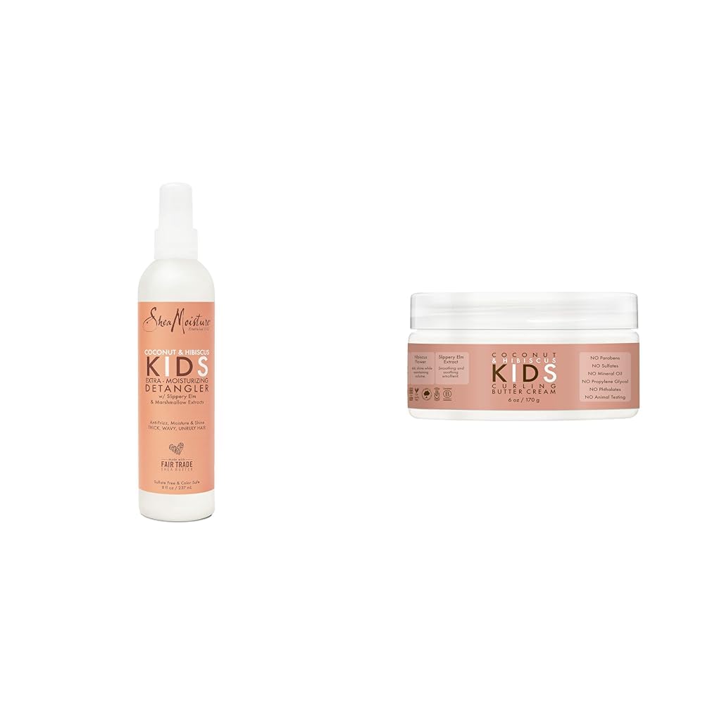 SheaMoisture Kids Extra Moisturizing 8 oz Detangler & 6 oz Curl Defining Styling Cream with Shea Butter, Coconut Oil & Hibiscus