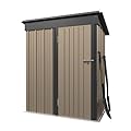 Greesum 5×3 FT Outdoor Storage Shed with Lockable Doors & Slooping Roof, Metal Tool Sheds Without Floor, Bike Shed for Backyard, Patio, Poolside, Brown