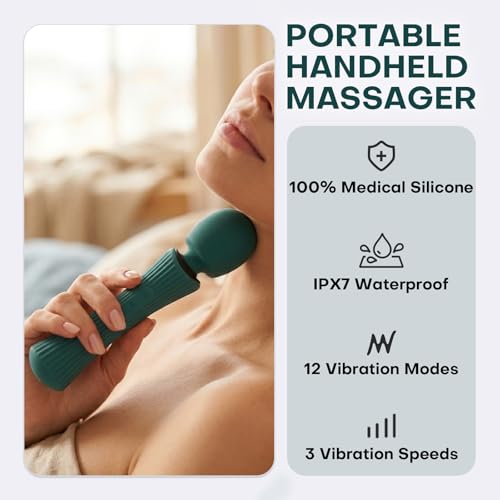 Image of Handheld Personal Wand Massager - 12 Powerful Vibration Modes, Green