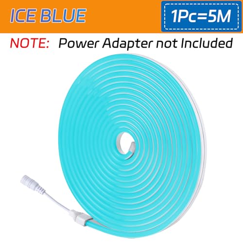 Image of LED Neon Light Strip 16.4FT /5M- Bright, Non-Glaring & Waterproof Neon Rope Lights for Indoor & Outdoor Decor,【No Power Adapter】 Ice Blue,neon led Strip Lights